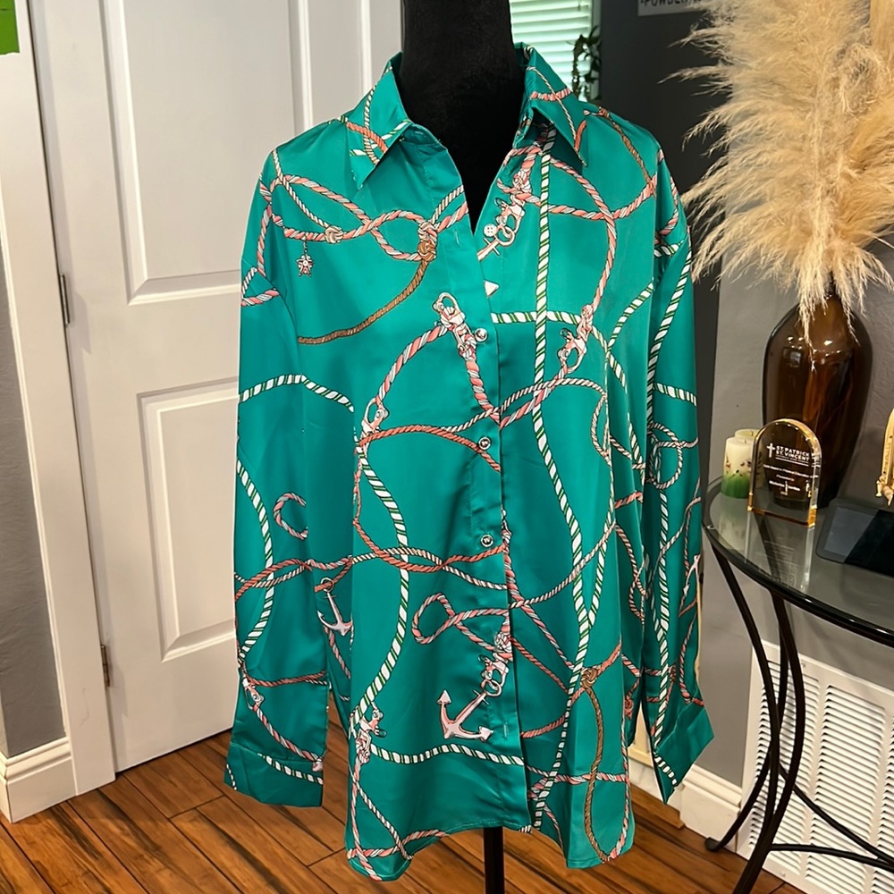 SHEIN satin button down blouse
